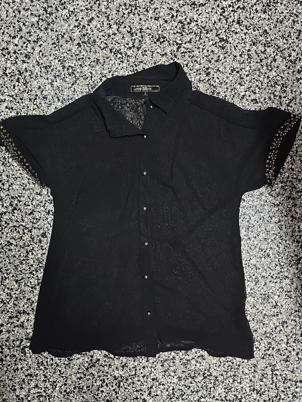 Love Stitch Black Short-Sleeve Button Front Shirt with Stud Detailing